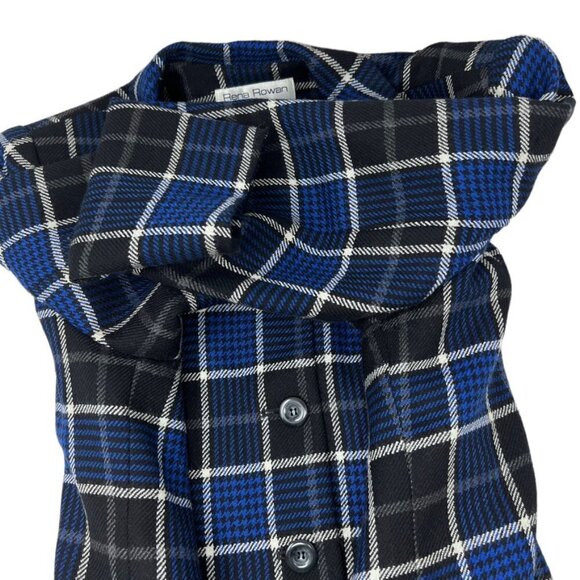 Y2K Rena Rowan Wool Tartan Plaid Button Blazer Size 18W Blue Black Shoulder Pads - Picture 7 of 16